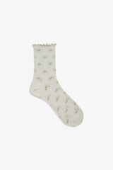 Pointelle Floral Crew Socks — Cream
