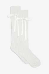 Knee-High Bow Socks — Cream