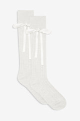 Knee-High Bow Socks — Cream