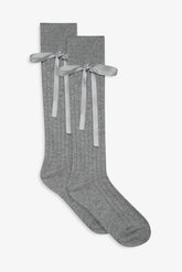 Knee-High Bow Socks — Grey