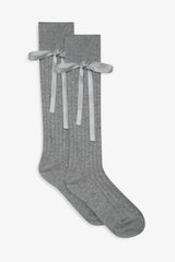 Knee-High Bow Socks — Grey