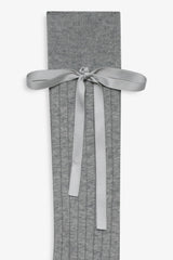 Knee-High Bow Socks — Grey