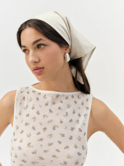Sandra Gingham Headscarf — Tan