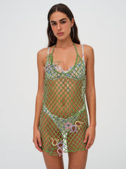 Tulip Grid Rhinestone Dress — Green