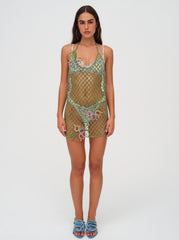 Tulip Grid Rhinestone Dress — Green