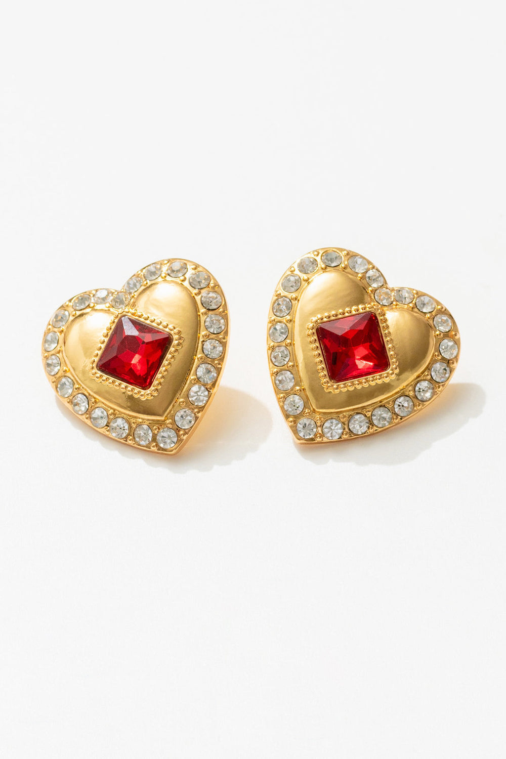 Ruby Red Heart Earrings — Red