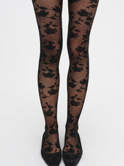 Floral Knit Tights — Black