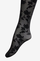 Floral Knit Tights — Black