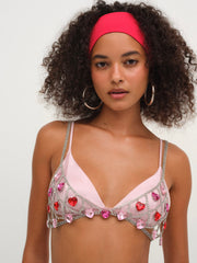 Rhinestone Heart Bralette — Red