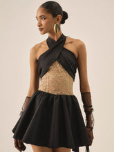 Shimmering Petals Mini Dress — Black