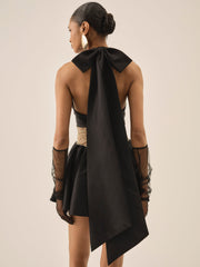 Shimmering Petals Mini Dress — Black