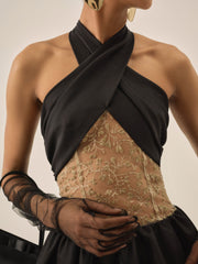 Shimmering Petals Mini Dress — Black