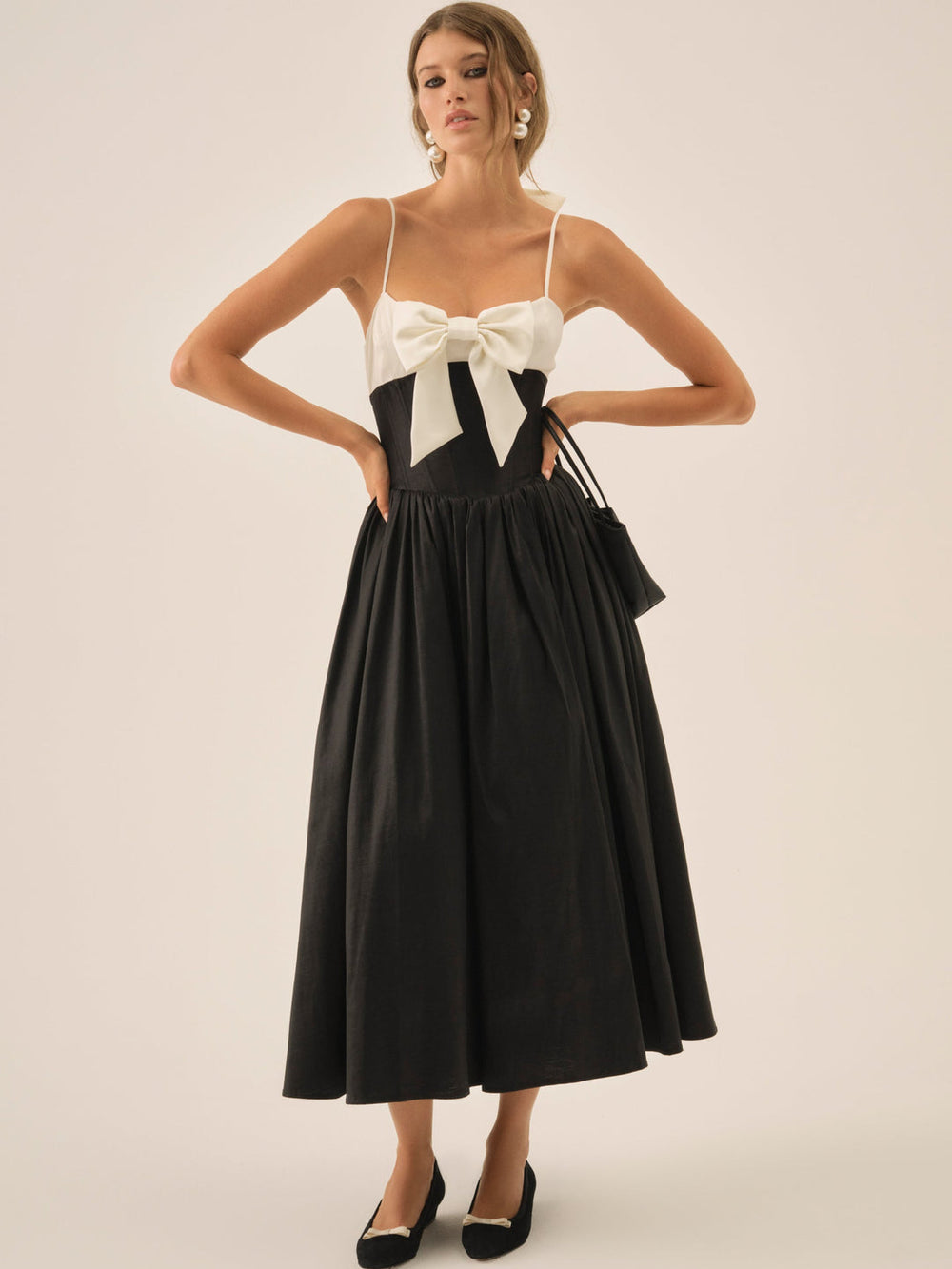 Emalie Taffeta Midi Dress — Black