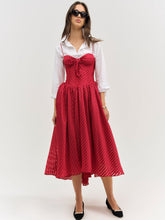 Satin Burnout Stripe Midi Dress — Red