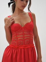 Fiona Lace Slip Dress — Red