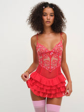 Heartbeat Lace Slip Dress — Red