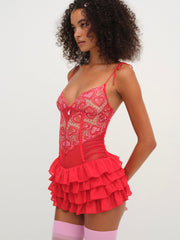 Heartbeat Lace Slip Dress — Red