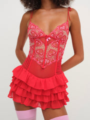 Heartbeat Lace Slip Dress — Red