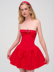 Lipstick Denim Mini Dress — Red