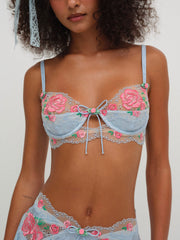 Vintage Rose Eyelet Bra — Blue