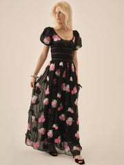 Midnight Garden Maxi Dress — Black