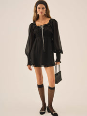 Emmie Chiffon Mini Dress — Black