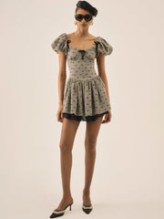 Twill Bow Mini Dress — Grey