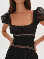 Verbana Eyelet Midi Dress — Black
