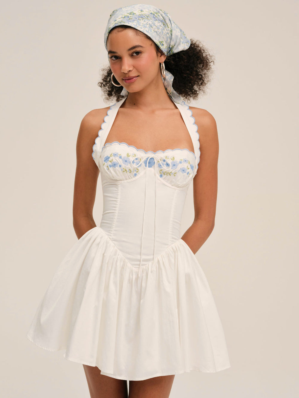 Tea Time Poplin Bustier Mini Dress — White