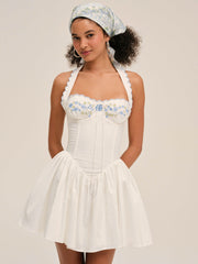 Tea Time Poplin Bustier Mini Dress — White