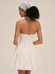 Tea Time Poplin Bustier Mini Dress — White