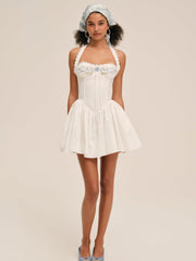Tea Time Poplin Bustier Mini Dress — White