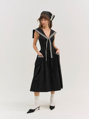 Helena Poplin Collared Midi Dress — Black