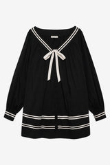 Helena Poplin Long Sleeve Mini Dress — Black