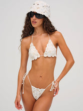 Floral Crochet String Bikini Bottom — White