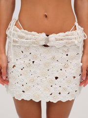 Floral Crochet Coverup Mini Skirt — White