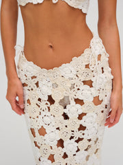 Floral Crochet Coverup Midi Skirt — White
