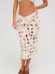 Floral Crochet Coverup Midi Skirt — White