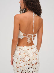 Floral Crochet Coverup Top — White