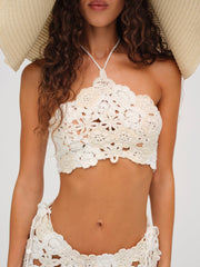 Floral Crochet Coverup Top — White