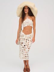 Floral Crochet Coverup Top — White