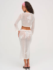 Rose Crochet Midi Skirt — White