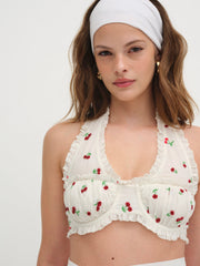 Beaded Cherries Underwire Bra — Red