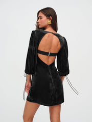 Nadine Velvet Mini Dress — Black