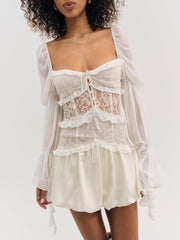 Lea Lace Long Sleeve Mini Dress — Cream