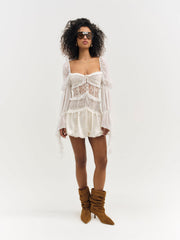 Lea Lace Long Sleeve Mini Dress — Cream