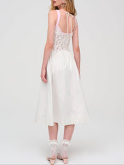 Stacked Blossom Lace Midi Dress — White