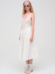 Stacked Blossom Lace Midi Dress — White