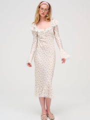 Pastel Fields Midi Dress — Cream