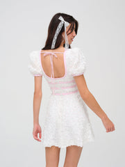 Stacked Blossom Lace Mini Dress — White